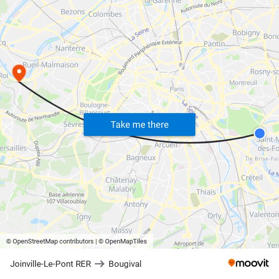 Joinville-Le-Pont RER to Bougival map