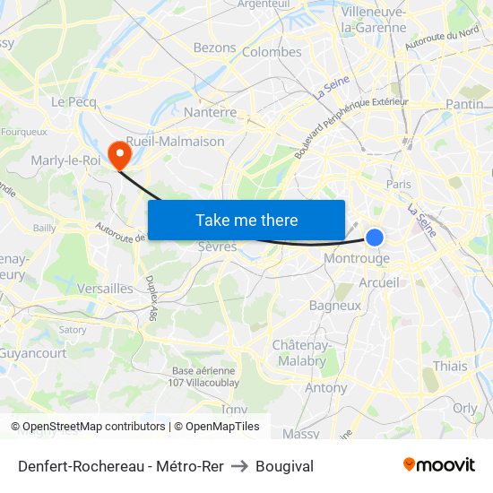 Denfert-Rochereau - Métro-Rer to Bougival map
