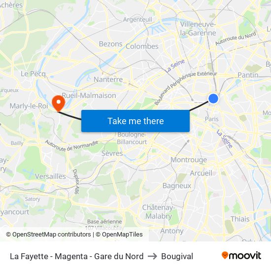 La Fayette - Magenta - Gare du Nord to Bougival map