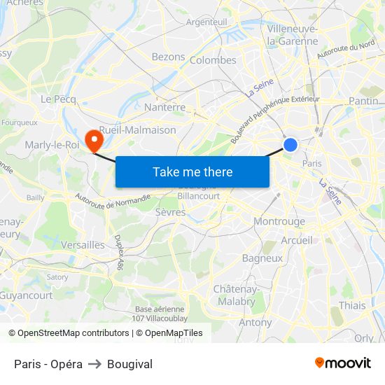 Paris - Opéra to Bougival map