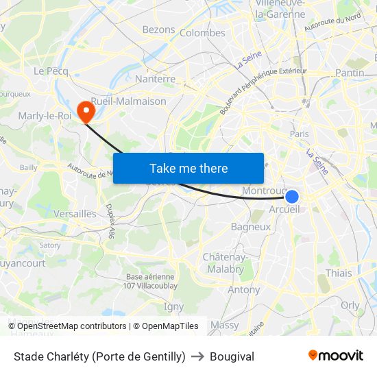 Stade Charléty (Porte de Gentilly) to Bougival map