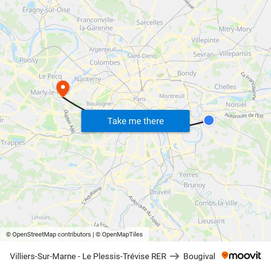 Villiers-Sur-Marne - Le Plessis-Trévise RER to Bougival map