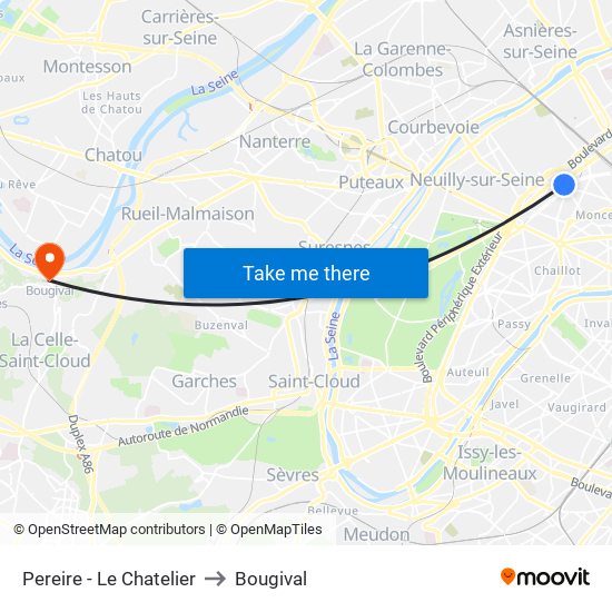 Pereire - Le Chatelier to Bougival map