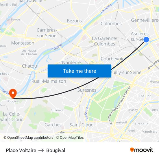 Place Voltaire to Bougival map