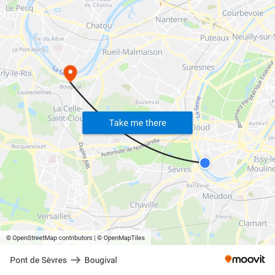 Pont de Sèvres to Bougival map