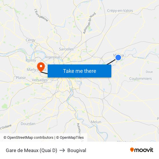 Gare de Meaux (Quai D) to Bougival map