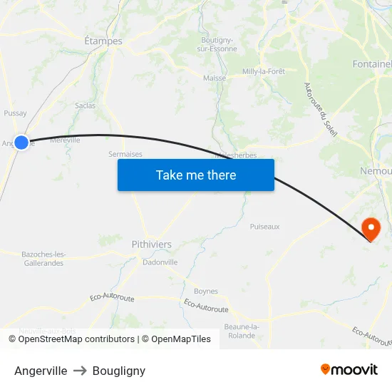 Angerville to Bougligny map