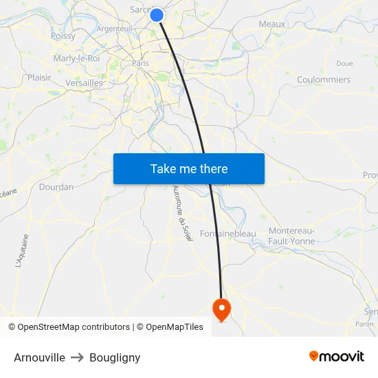 Arnouville to Bougligny map