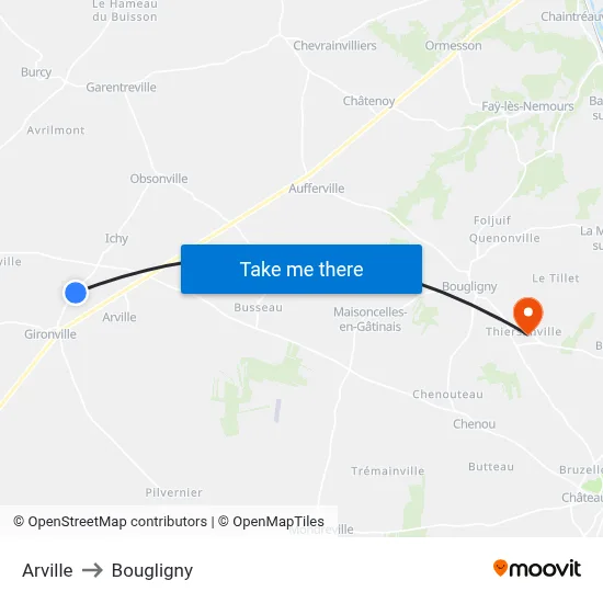 Arville to Bougligny map