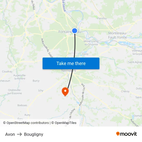 Avon to Bougligny map