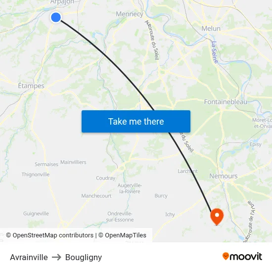 Avrainville to Bougligny map