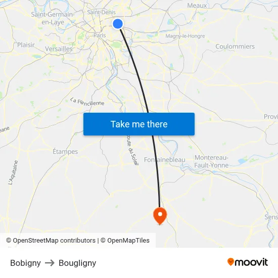 Bobigny to Bougligny map