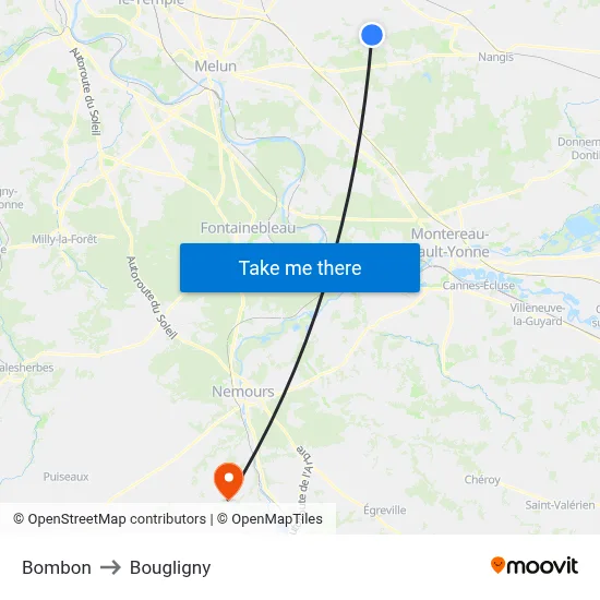 Bombon to Bougligny map