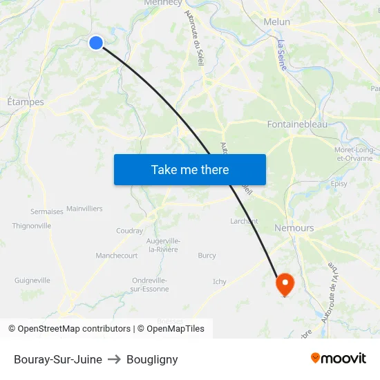 Bouray-Sur-Juine to Bougligny map