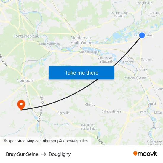 Bray-Sur-Seine to Bougligny map