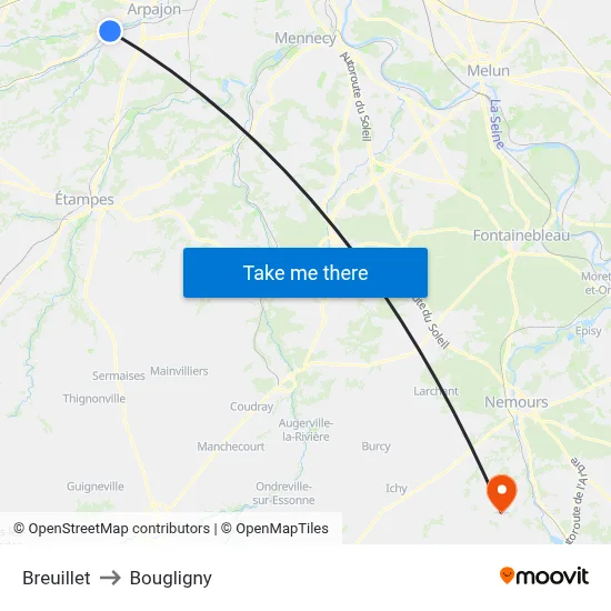 Breuillet to Bougligny map