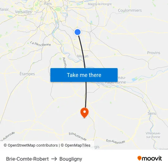 Brie-Comte-Robert to Bougligny map