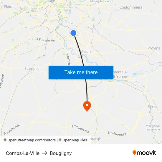 Combs-La-Ville to Bougligny map