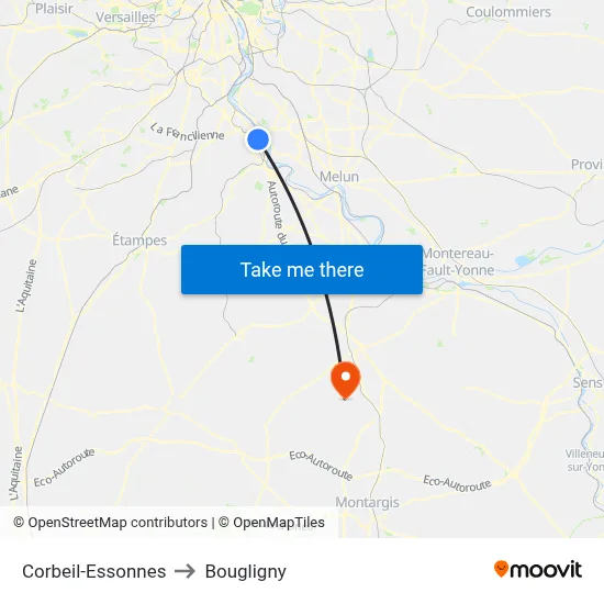 Corbeil-Essonnes to Bougligny map
