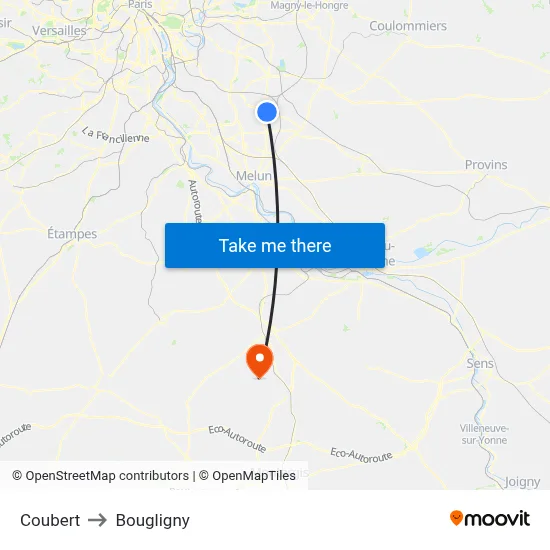 Coubert to Bougligny map