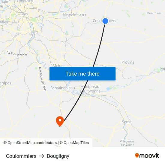 Coulommiers to Bougligny map