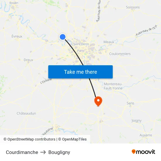 Courdimanche to Bougligny map