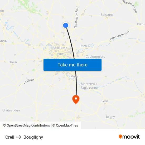 Creil to Bougligny map
