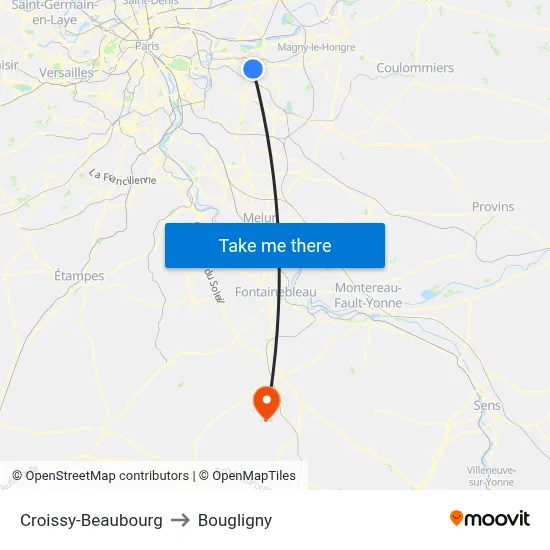 Croissy-Beaubourg to Bougligny map