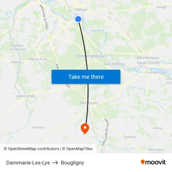 Dammarie-Les-Lys to Bougligny map