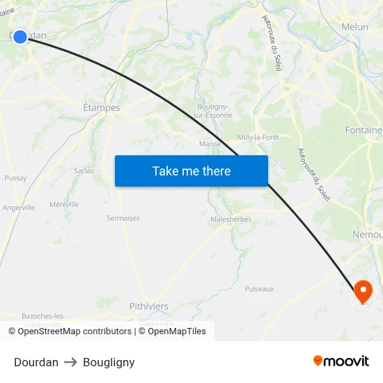Dourdan to Bougligny map
