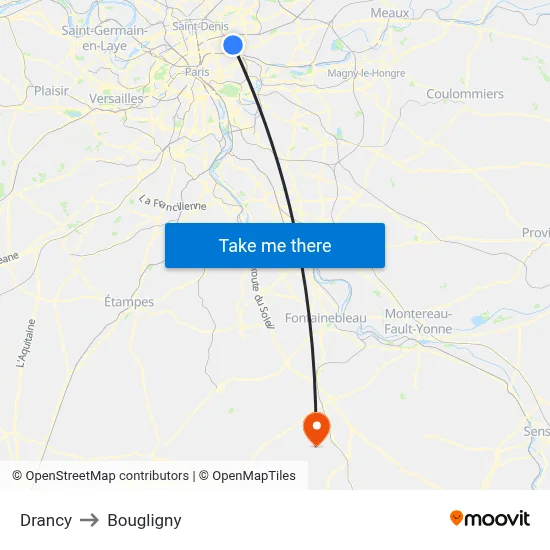 Drancy to Bougligny map