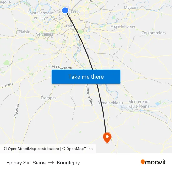 Epinay-Sur-Seine to Bougligny map