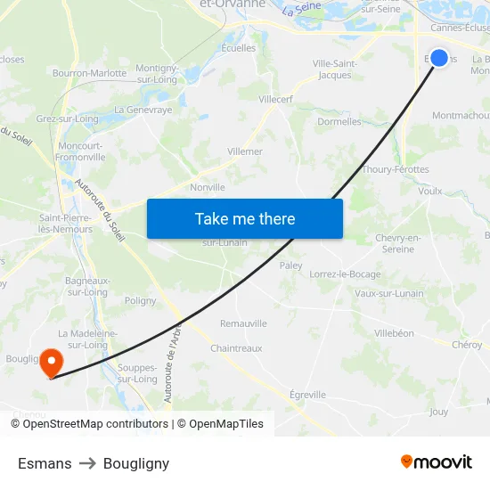 Esmans to Bougligny map