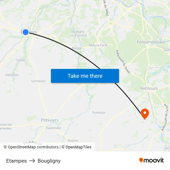 Etampes to Bougligny map