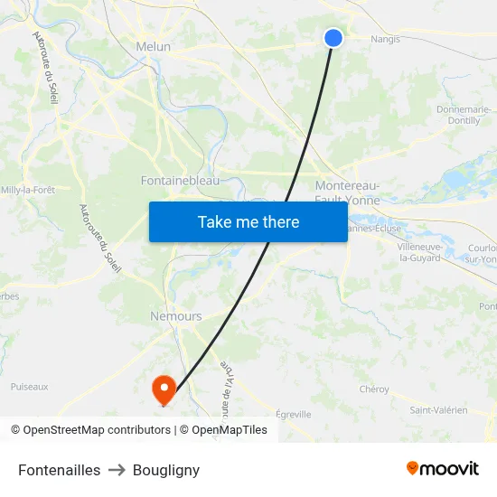 Fontenailles to Bougligny map