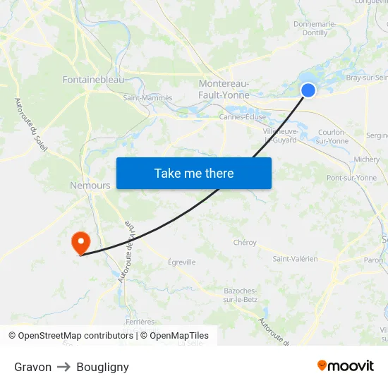 Gravon to Bougligny map