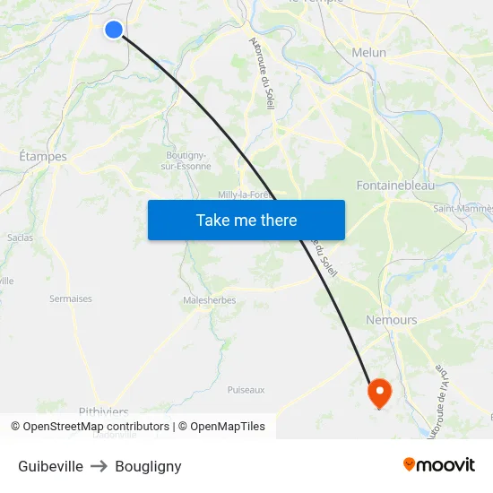 Guibeville to Bougligny map