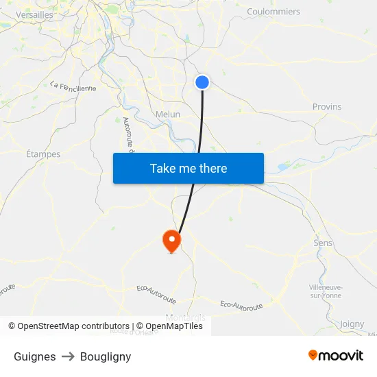 Guignes to Bougligny map