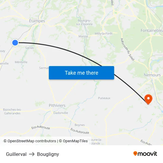 Guillerval to Bougligny map