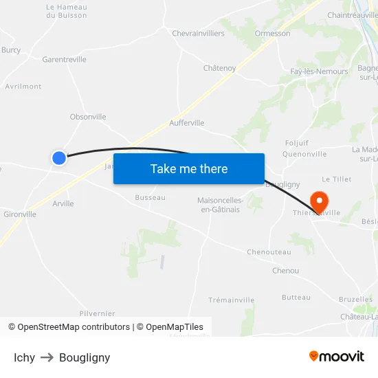 Ichy to Bougligny map