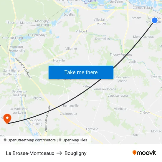 La Brosse-Montceaux to Bougligny map