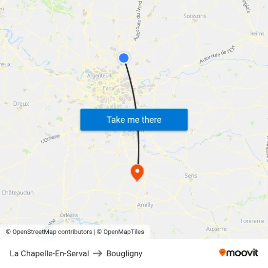 La Chapelle-En-Serval to Bougligny map