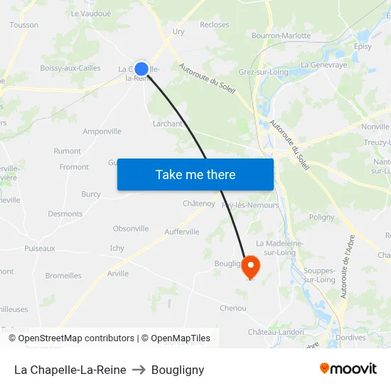 La Chapelle-La-Reine to Bougligny map