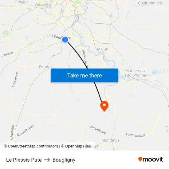 Le Plessis-Pate to Bougligny map