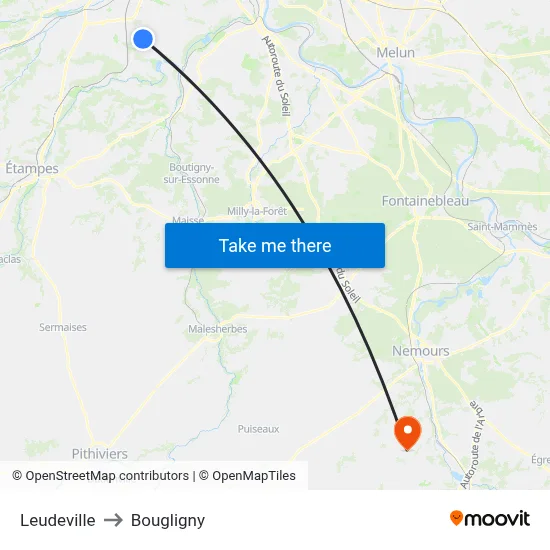 Leudeville to Bougligny map