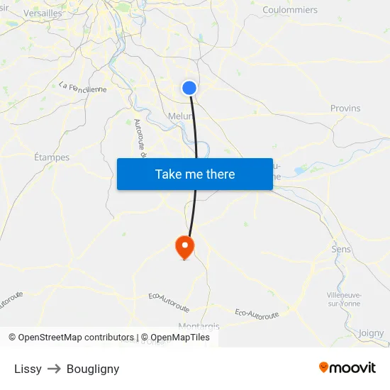 Lissy to Bougligny map