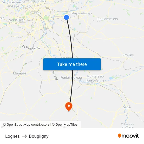 Lognes to Bougligny map