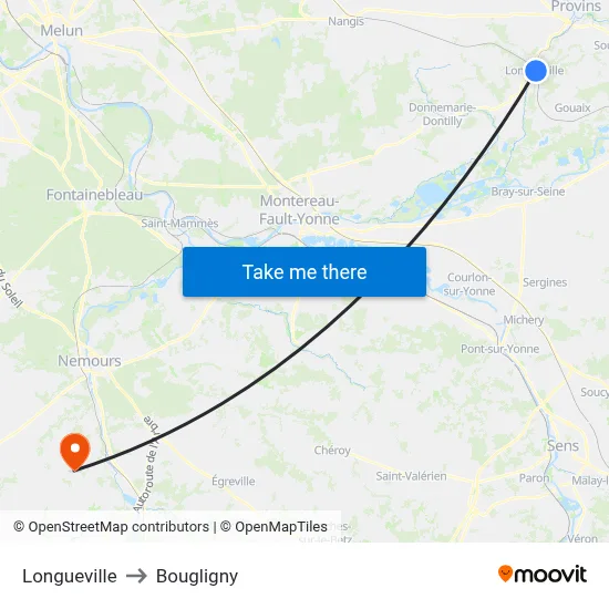 Longueville to Bougligny map