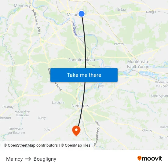 Maincy to Bougligny map