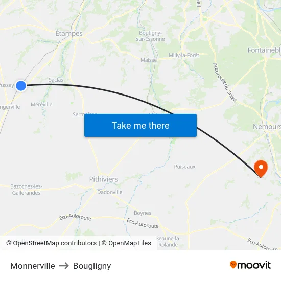 Monnerville to Bougligny map